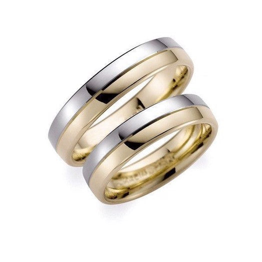 Klassiske Aagaard vielsesringe i 14 karat guld og hvidguld 5 mm uden diamanter – tofarvede, glatte vielsesringe.